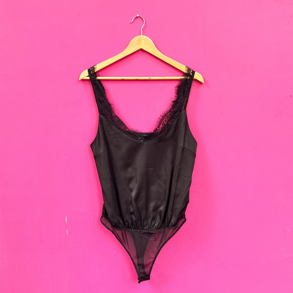 Black Lace-Trim Bodysuit - Women Tops